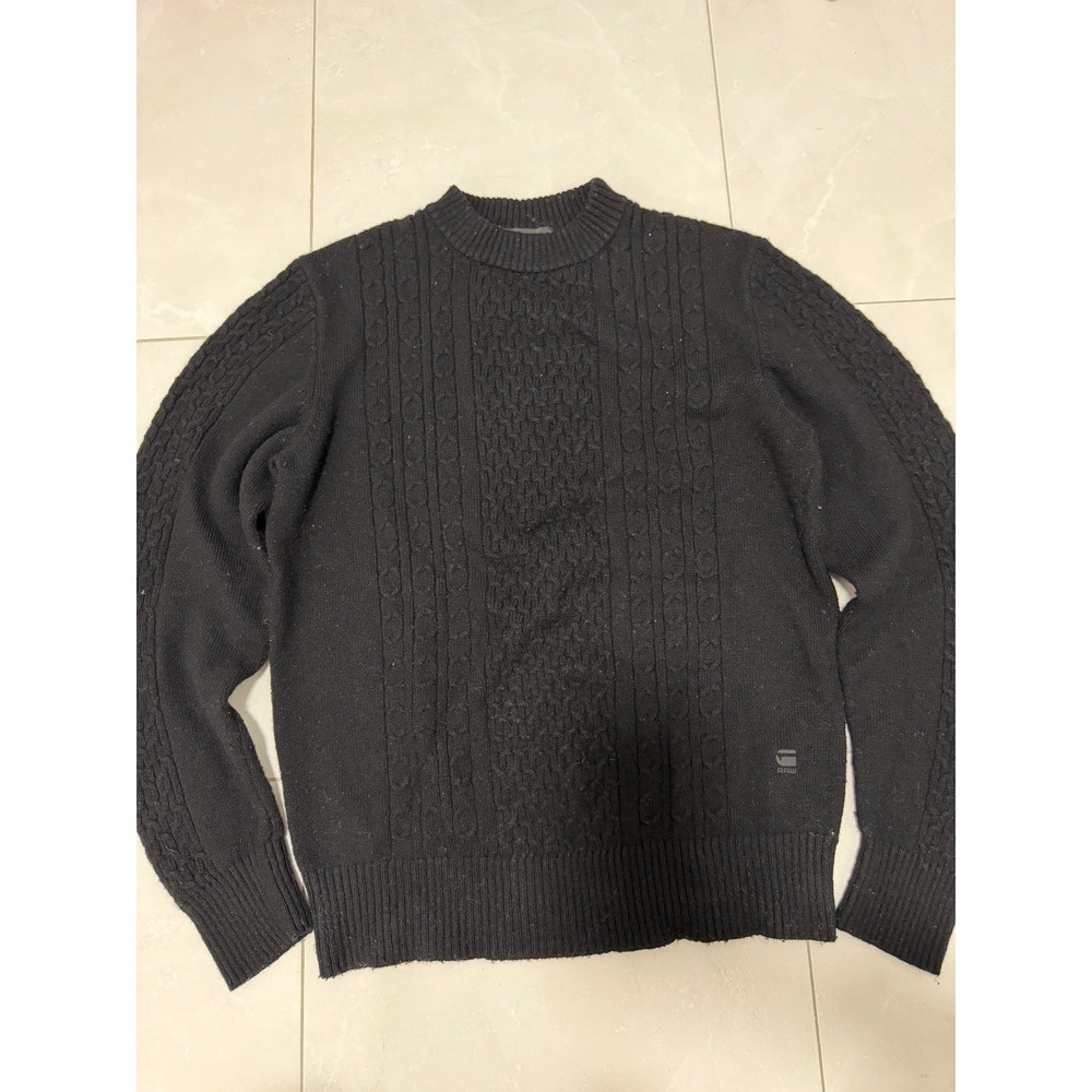 G-Star RAW Cable Knitted Wool Sweater Black Size M Men's Crew Neck AS IS